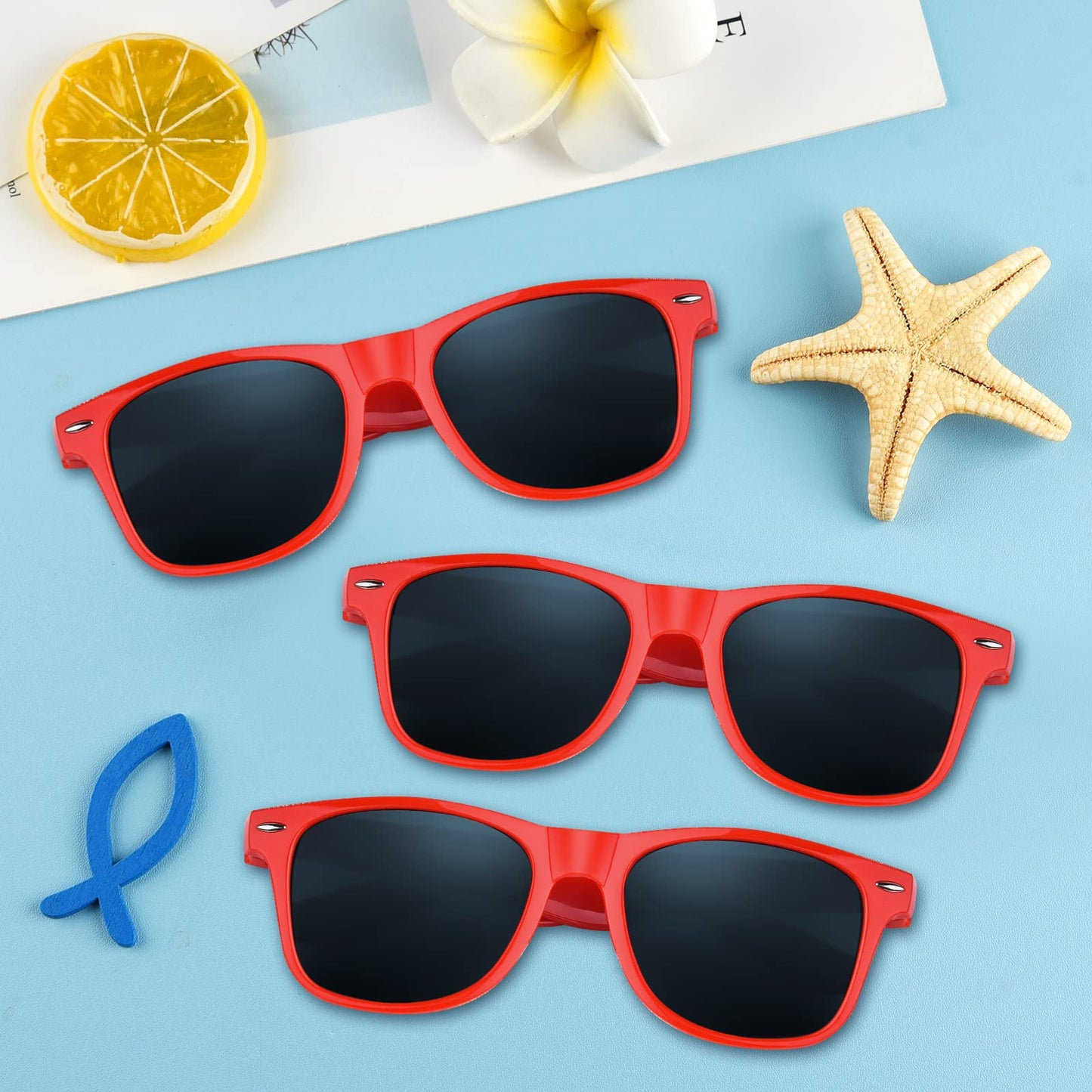 Bouiexye 48 Pack Party Sunglasses Bulk for Birthday Summer Wedding Party Goody Bag Fillers Supplies (Red)