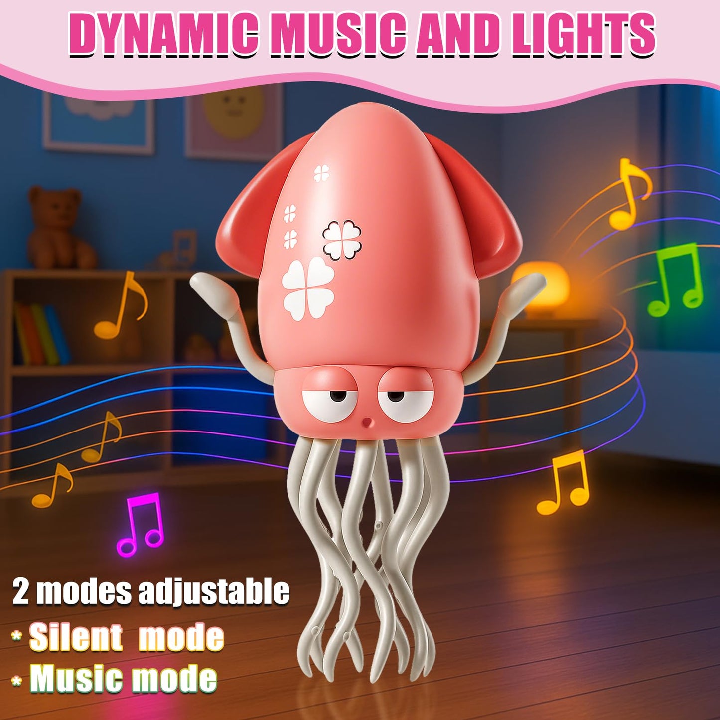 Magic Dancing Octopus Toy  Smart Tentacle Explorer  Wiggly Wonder Interactive Fun Octopus  Crawling Dancing Automatic Obstacle Sensor Toys  Crazy 8-Leg Wiggly Robotic with Music (Pink)