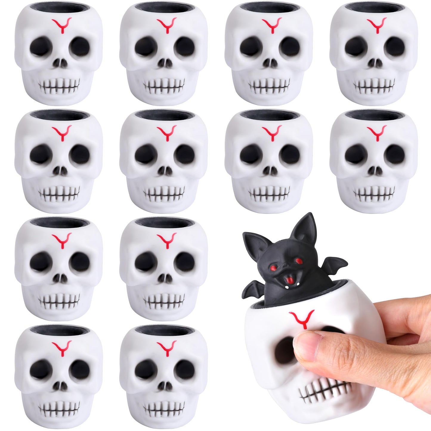 Tlswshsy 12 Pcs Halloween Skull Stress Relief Fidget Toys, Small White TPR Ghost Squeeze Toys for Party Decoration