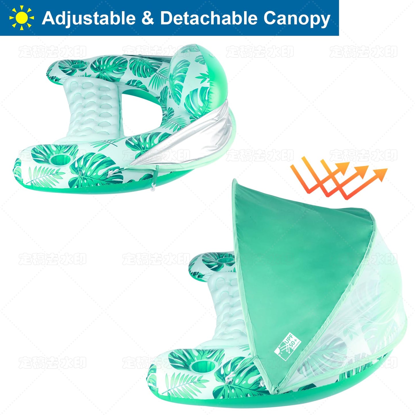 COOLCOOLDEE Pool Float with Canopy  Cup Holder - XL Pool Chair Lounge Float with Adjustable Sun Shade Cover  Drink Holder  Ergonomic Headrest Inflatable Pool Float for mature-themeds(Green)