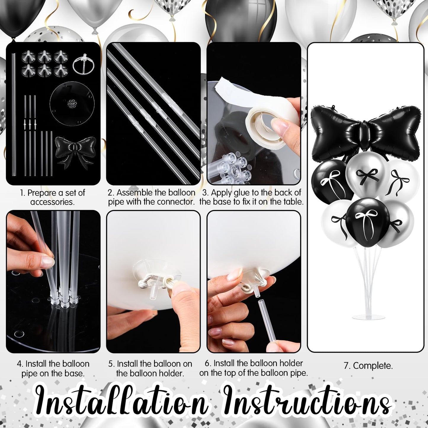 Kasyat 2 Sets Black Bow Birthday Party Decorations Black Bow Balloon Centerpieces for Tables Coquette Birthday Black and White B