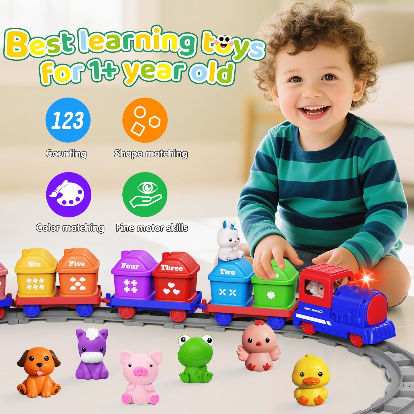 Train Set for Toddlers 2-4,Toddler Toys for 1 2 3 Year Old,Electric Train Set Montessori Learning Matching & Sorting Toys, Learn