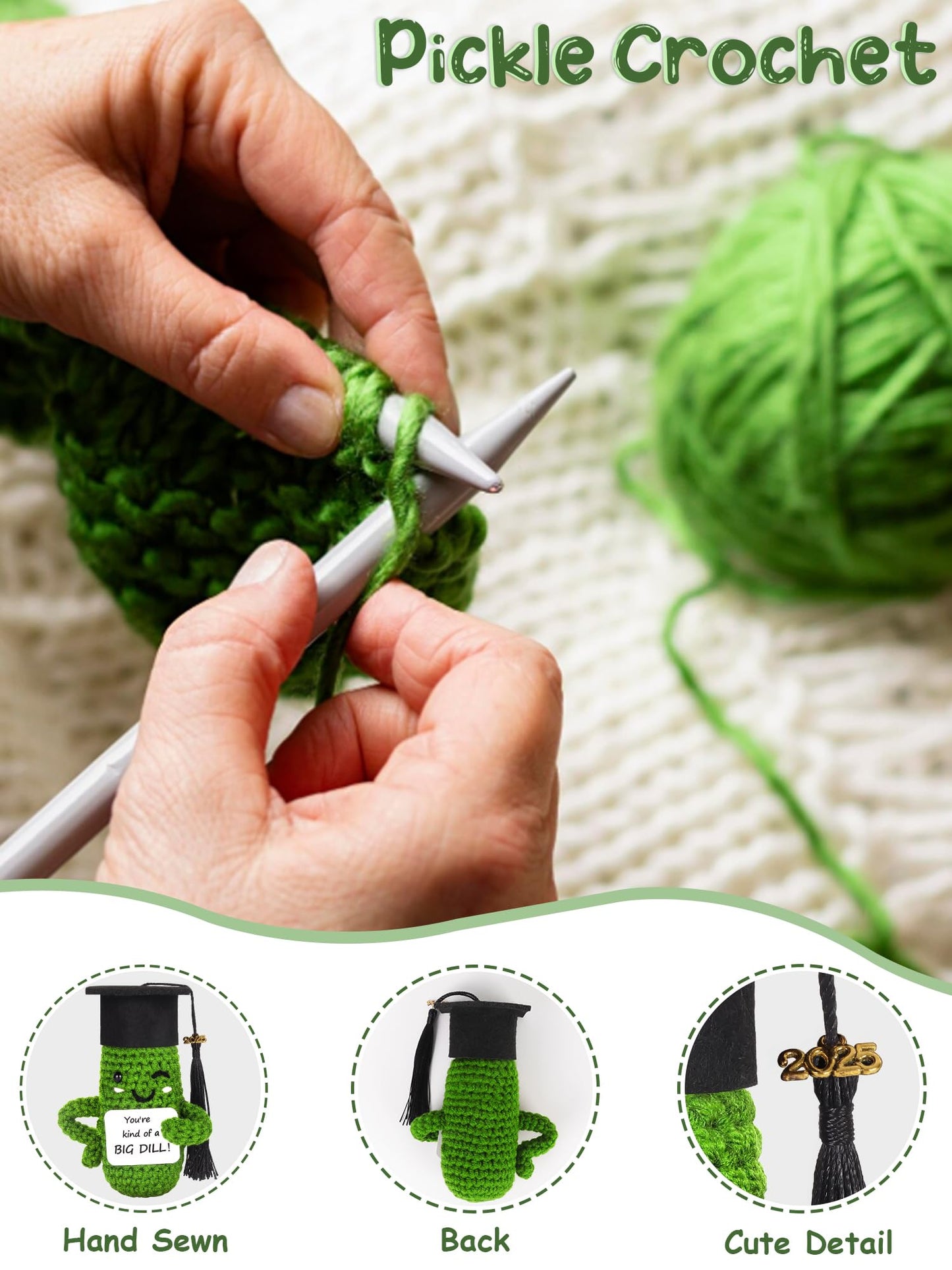 Primo Lines 2025 Graduation Gift - Handmade Crochet Emotional Support Pickle Doll with Cap  4.73 Cute Knitted Potato Plushie  Unique Keepspirit-inspired flavor for Graduates  Friends & Anxiety Relief