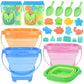 RACPNEL Collapsible Beach Buckets & Beach Toys for Kids, Foldable Sand Bucket and Shovels Set with Mesh Bag & Sand Molds, Silico