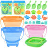 RACPNEL Collapsible Beach Buckets & Beach Toys for Kids, Foldable Sand Bucket and Shovels Set with Mesh Bag & Sand Molds, Silico