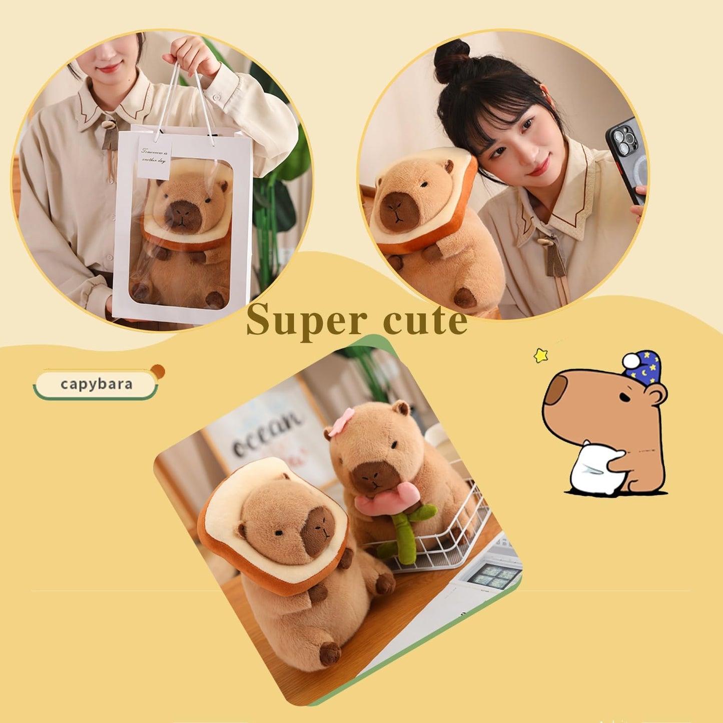 Lvqing Cute Capybar Stuffed Animals With Wearable Toast Headsetwear Capybar, Gifts For Kids (11 In Bread Capybar)
