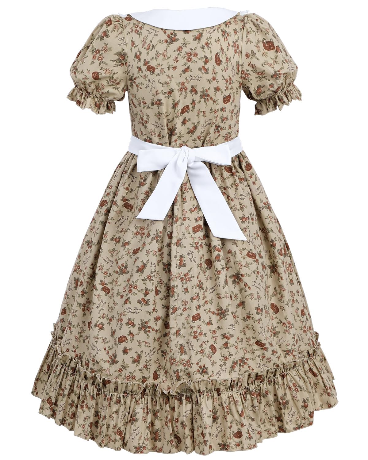 FCCAM Colonial Costume Girls with Mob Cap Floral Pioneer Prairie Dress 1800s American Costume Brown L age over 4 years old