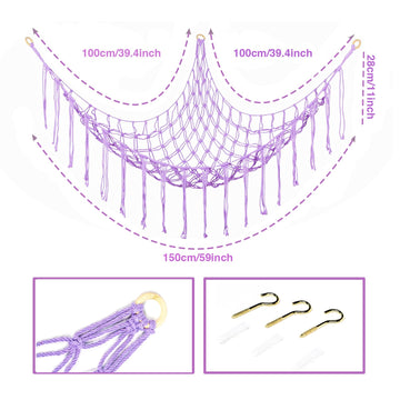 Yelienm Boho Stuffed Animals Net Or Hammock Large,55 Inch Toy Hammock Macrame Stuff Animal Storage Corner Hanging Net Holder,Mes