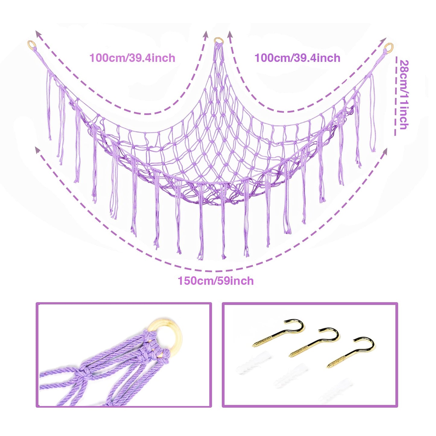 Yelienm Boho Stuffed Animals Net Or Hammock Large,55 Inch Toy Hammock Macrame Stuff Animal Storage Corner Hanging Net Holder,Mes
