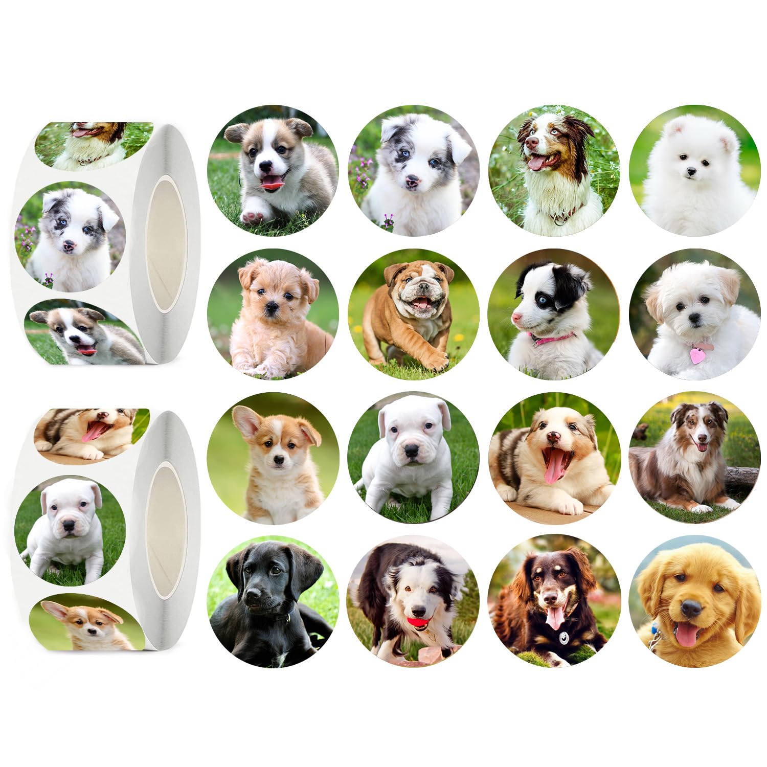UVUXO 600 Pcs Dog Stickers for Kids- 1.5 Inch Round Stickers Roll 16 Tyles Cute Puppy Kindergarten Stickers Teacher Sticker for 