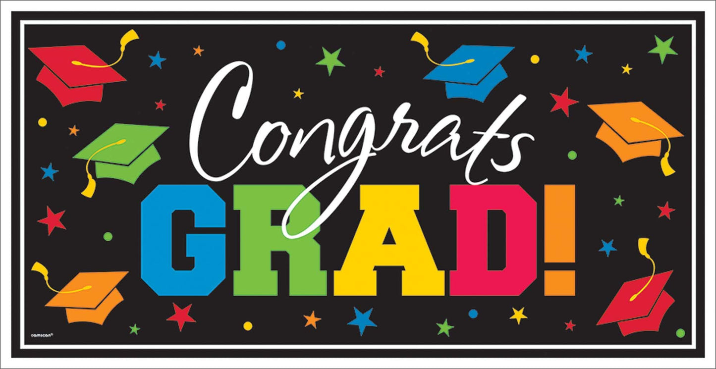 Amscan Congrats Grad Large Plastic Rectangular Banner - 1 Pc
