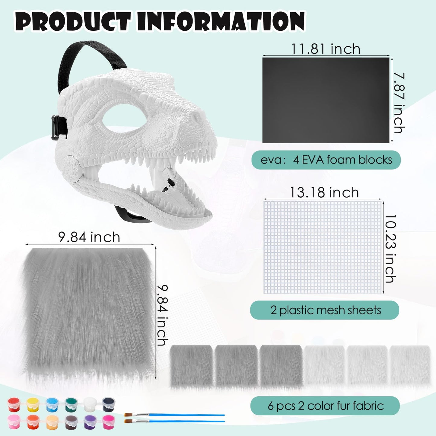 Seenelling 13 Pcs Diy Dino Mask Kit Hard Plastic Dinosaur Mask Furry Therian Dino Costume Kit Animal Dinosaur Party Costume(Gray