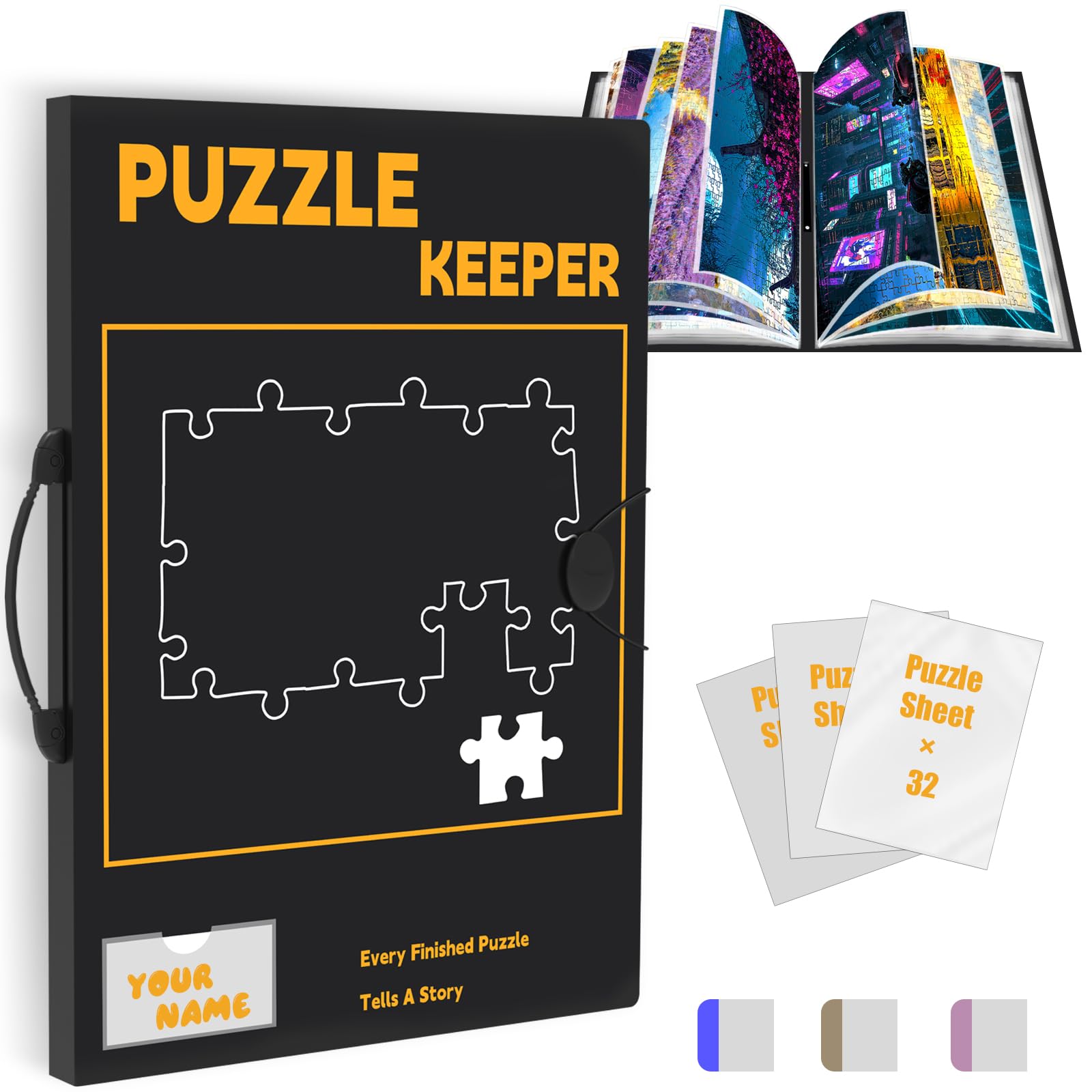 Puzzle Storage Folder with Labeling Tabs & Name Card Pocket, Portable Puzzle Holder for 1000 Piece Jigsaws with Handle, 28.3 * 2