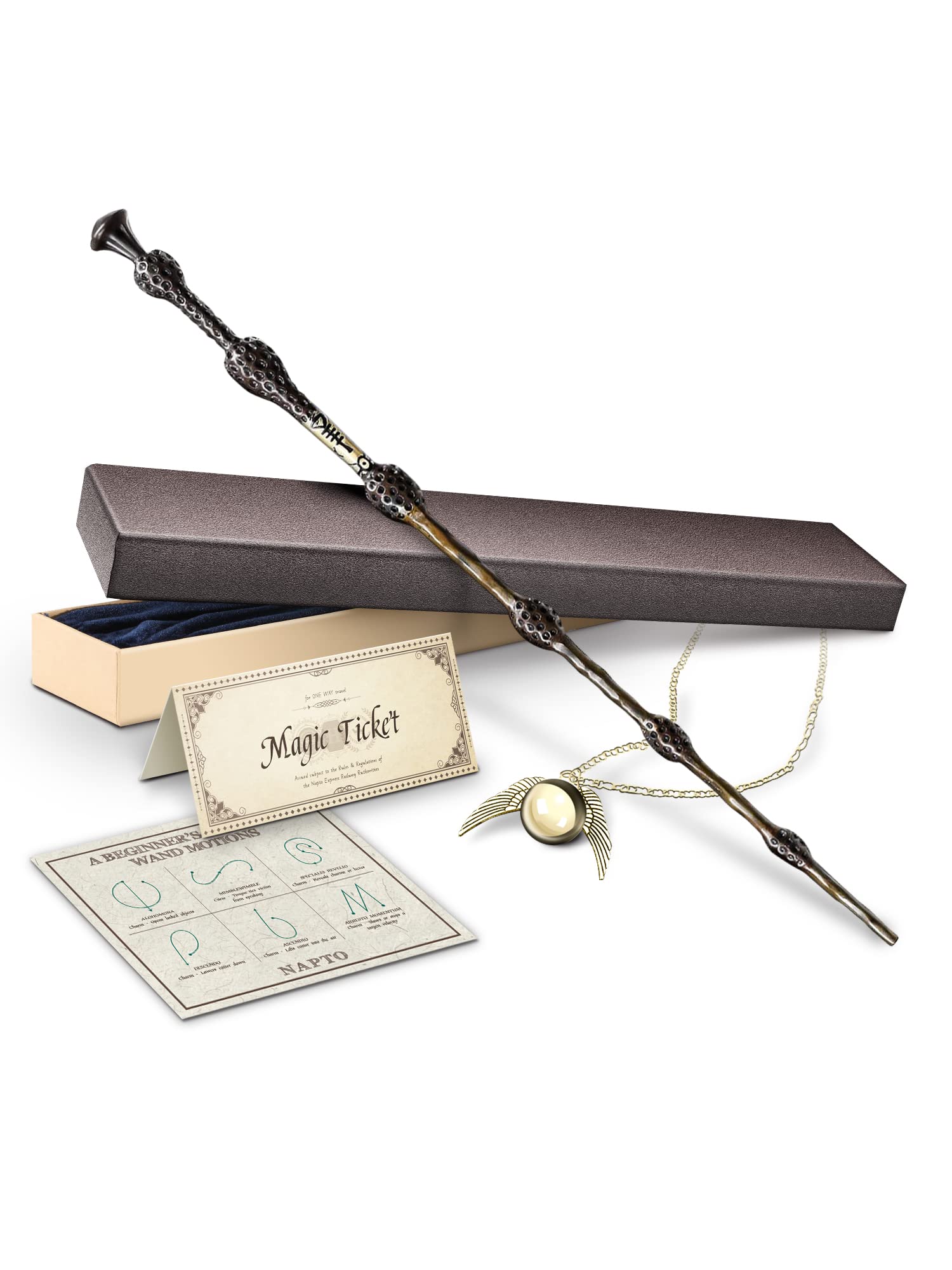 Napto Wizard Wand, Witches Cosplay Magic Wands, Wands For Collection Christmas Halloween Props Party Supplies, Necklace Included (Leader)