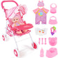 deAO Baby Doll Stroller 12 Baby Doll Set with Foldable Doll Stroller 15 PCS Baby Doll Accessories for Toddlers 3-5 Christmas Bir