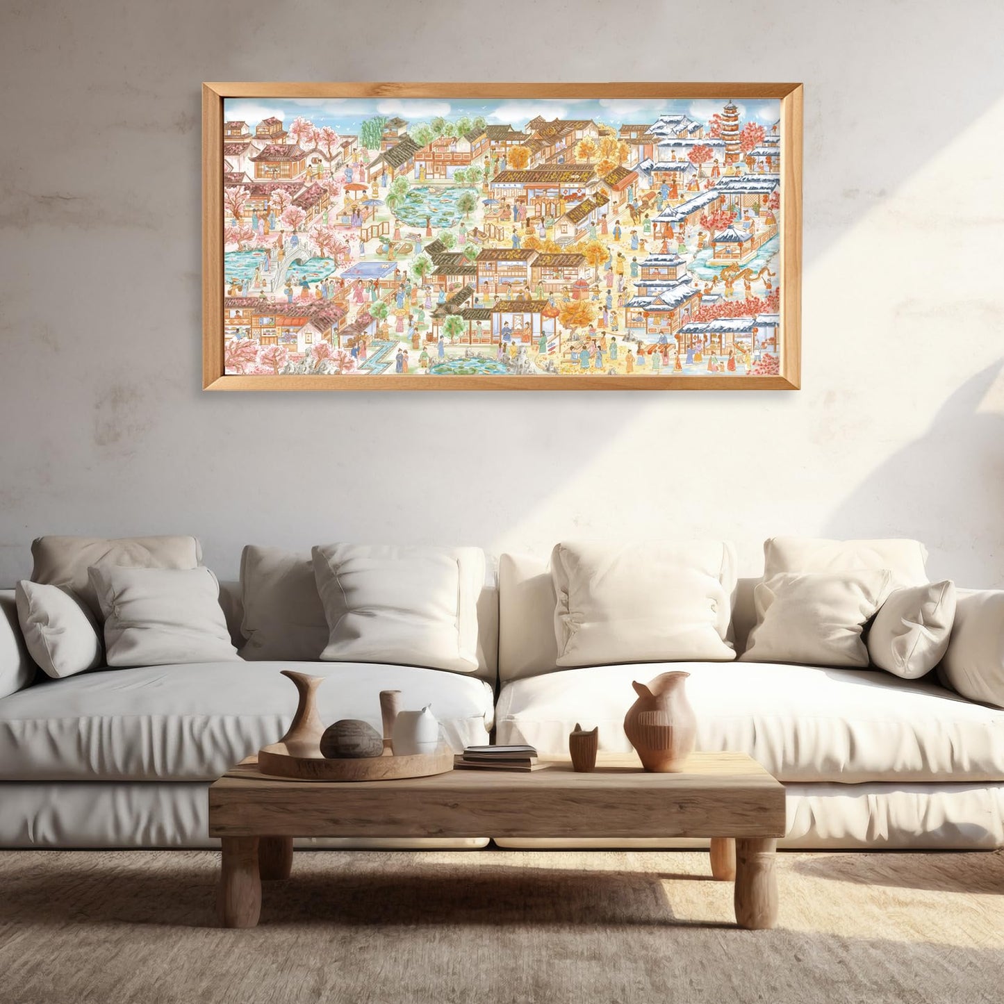 MOMIBOOK Puzzles for Adults 1000 Piece Jigsaw Puzzles of Suzhou Four Seasons Scenery, Photosensitive Discoloration Painting Imag