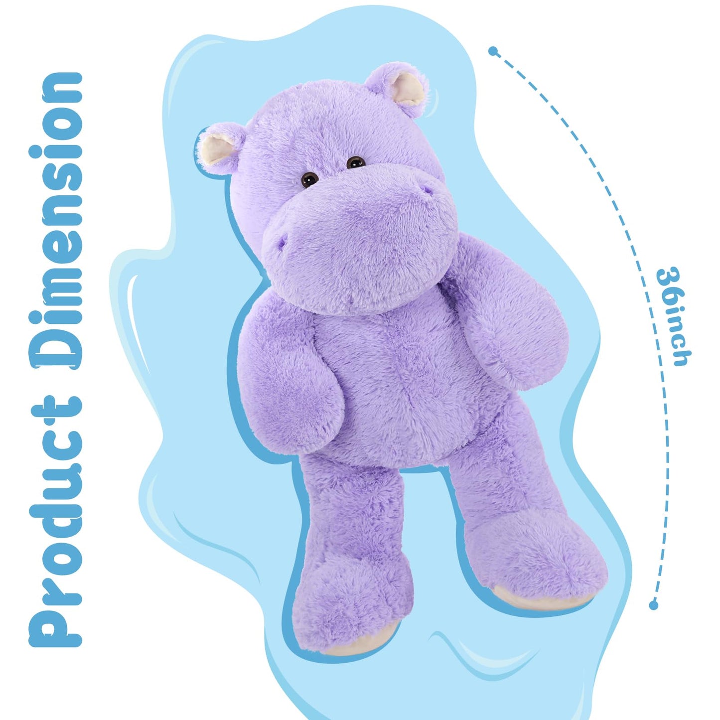 BENINY Giant Hippo Stuffed Animal - 36" Plush Toy, Soft Microfiber, Purple, Cute Jumbo Gift for Kids