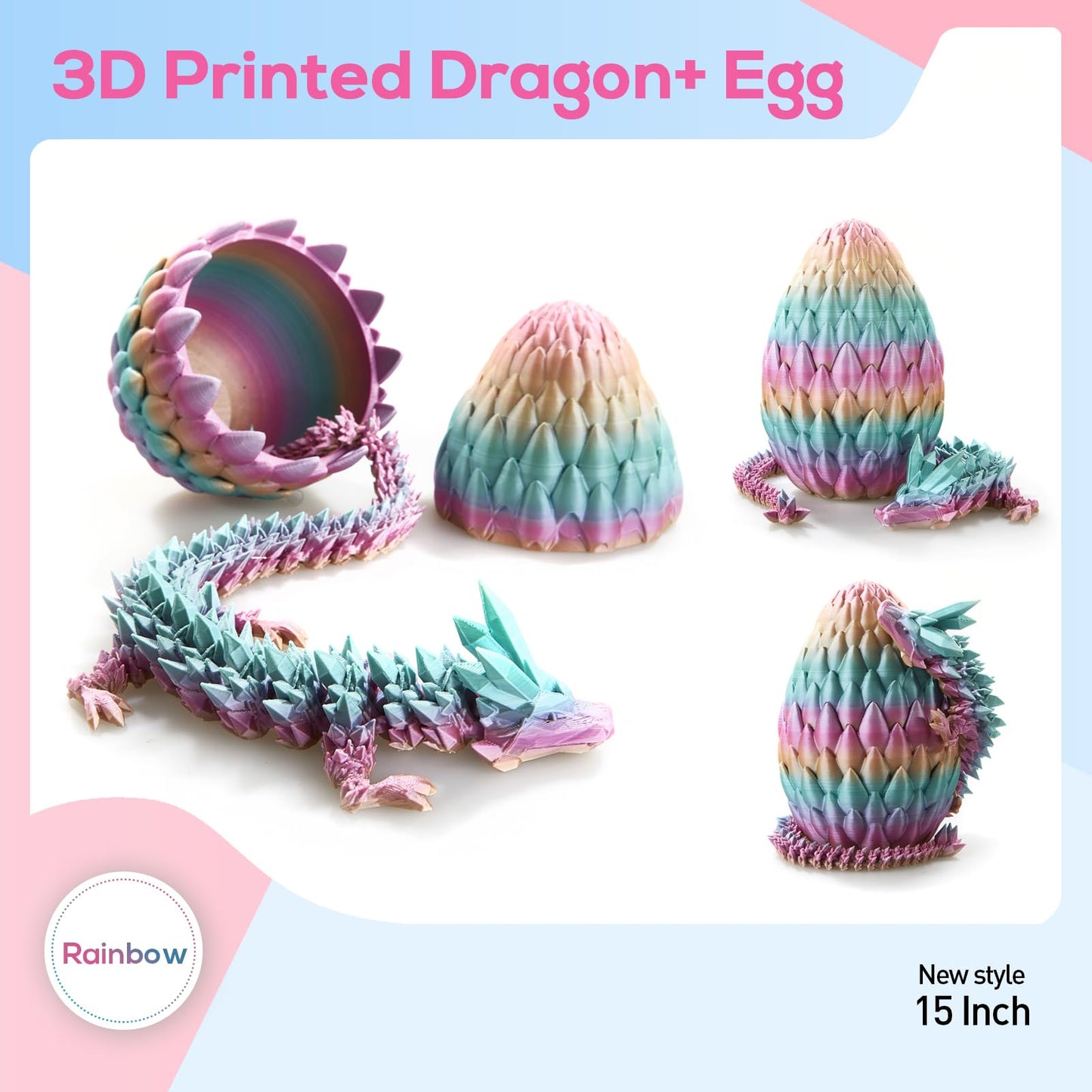 Thcbme 3D Printed Dragon, Dragon Eggs With Dragon Inside, 3D Dragon Egg,15'' Full Articulated Crystal Dragon For Children'S Day