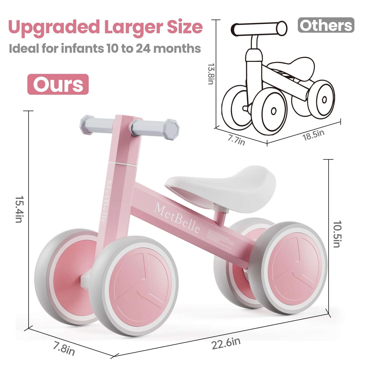 Baby Balance Bike For 1 Year Old Boys Girls Colorful Lighting 10-24 Months Push Toddler Toys Bicycle,4 Wheels First Bike For Kid