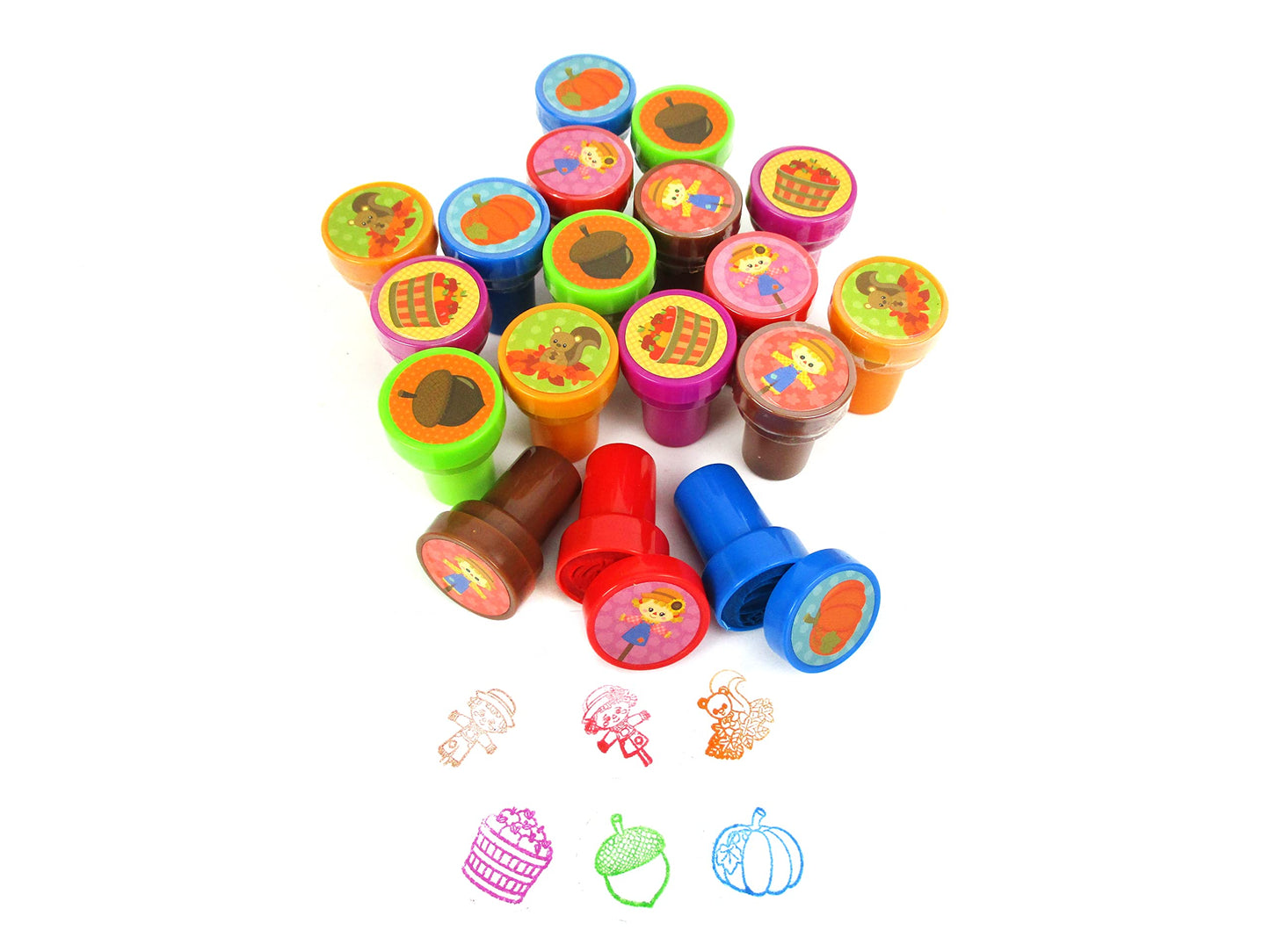 Tiny Mills 24 Pcs Fall Stampers for Kids Assorted Stamps for Kids Self Ink Stamps (12 Different Designs) Fall Party, Thanksgivin