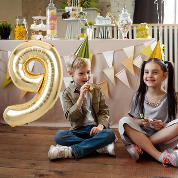 40 Inch Giant White Gold Number 9 Balloon, Helium Mylar Foil Number Balloons For Birthday Party, 9Th Birthday Decorations For Ki