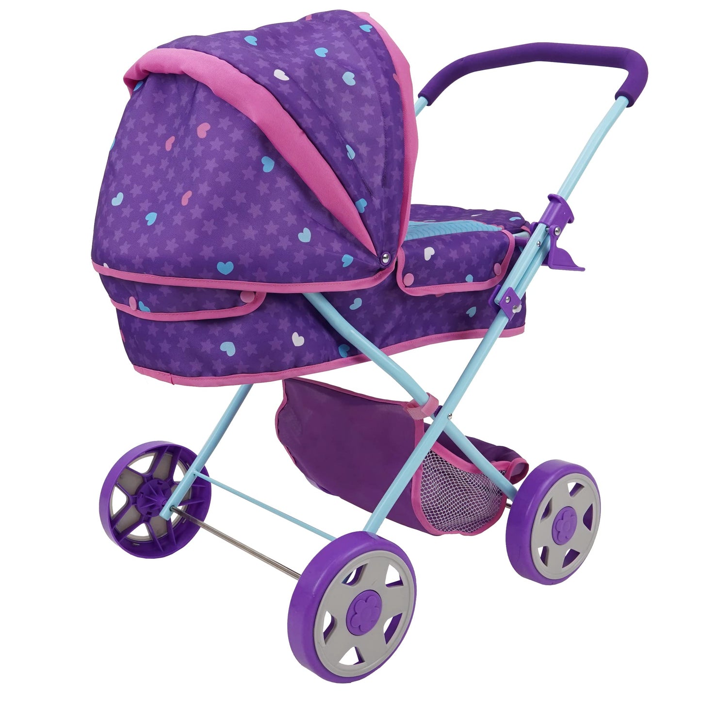 509 Crew: Mermaid Doll Pram - Kids Pretend Play, Retractable Large Canopy, Shopping Basket & Removable Carry Cot Bed, Ages 3+ (T