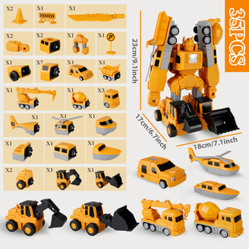 Magnetic Transform Engineering Car Assembled Toys, Construction Vehicles With Storage Box, Toys For Toddlers 3-4 Magnetic Blocks