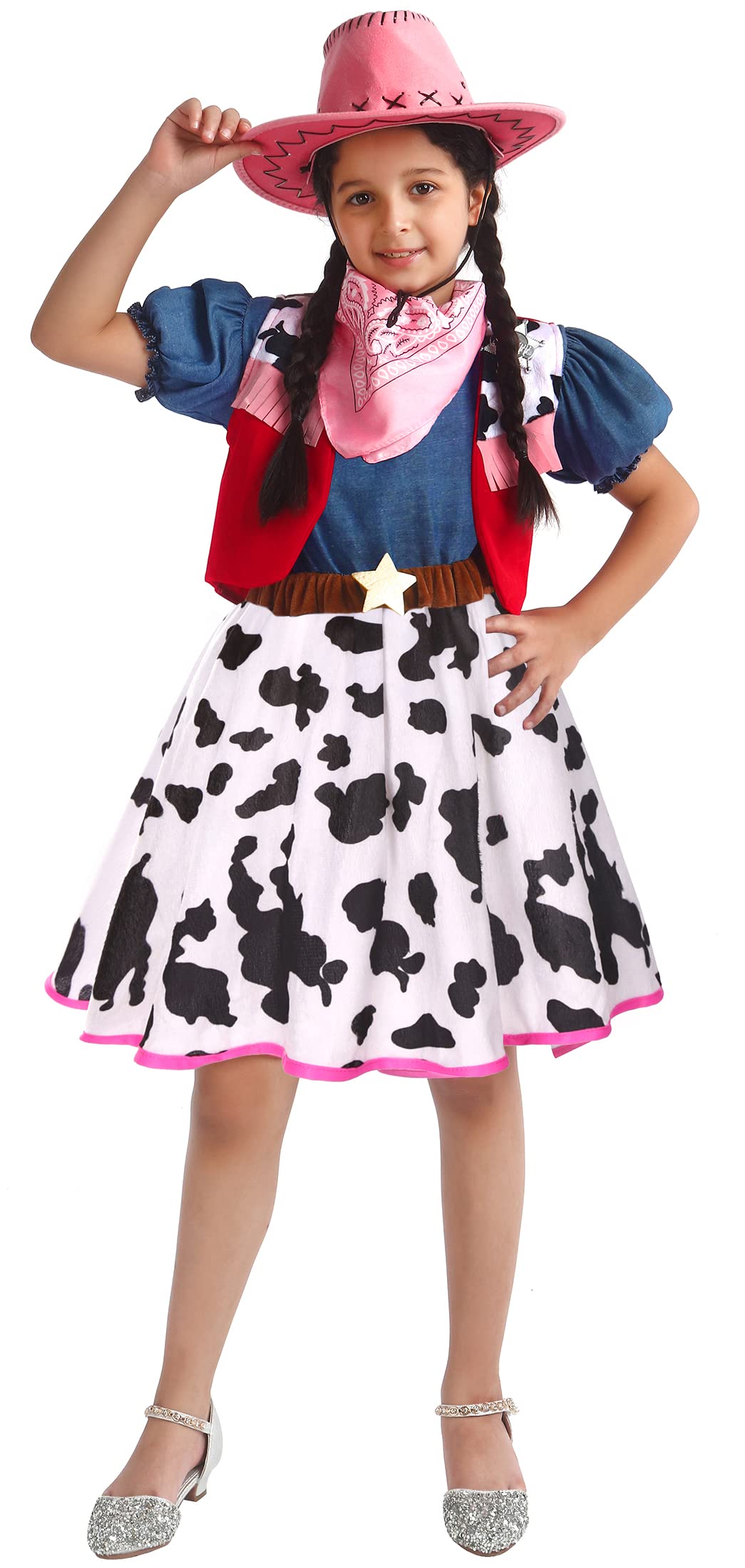 Doxrmuru Cowgirl Costume For Girls Halloween Western Rodeo Dress Up Outfit With Cowgirl Hat 9-10 Years