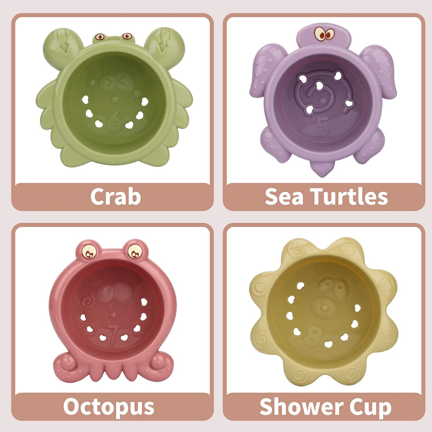 Lzzapj Bath Toys For Toddlers Age 2-4, Bathtub Water Toys For Kids Age 1-3, Toddler Bath Toy Contains 4 Stackable Cups And 2 Boats And 1 Conch Spoon, Gift For Infants Boys Girls 6-12 Months