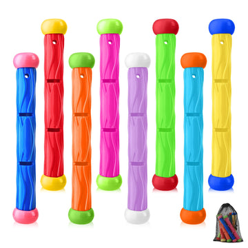 Navdlizu 8 Pcs Diving Pool Toys, Underwater Training Diving Sticks For Kids Colorful Pool Sinking Toys With Storage Bag Swimming