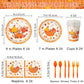 LINHAXM 168 PCS Thanksgiving Fall Party Supplies Autumn Pumpkin Tableware Set Includes Paper Plates, Napkins, Cups, Cutlery for