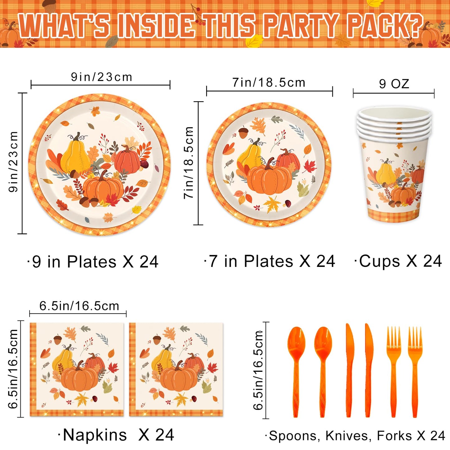 LINHAXM 168 PCS Thanksgiving Fall Party Supplies Autumn Pumpkin Tableware Set Includes Paper Plates, Napkins, Cups, Cutlery for