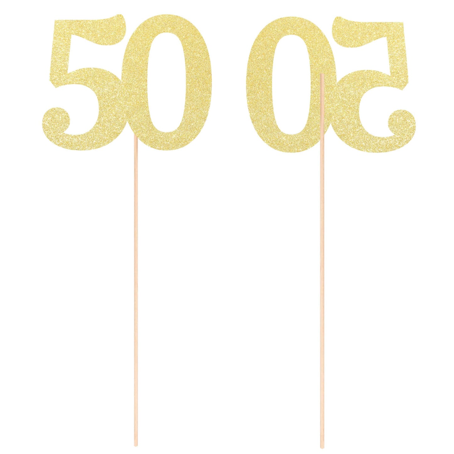 Gexolenu 50th Anniversary Decorations - 10 Pack Gold Glitter Table Toppers, Double-Sided Centerpieces for Birthday Party, Number 50