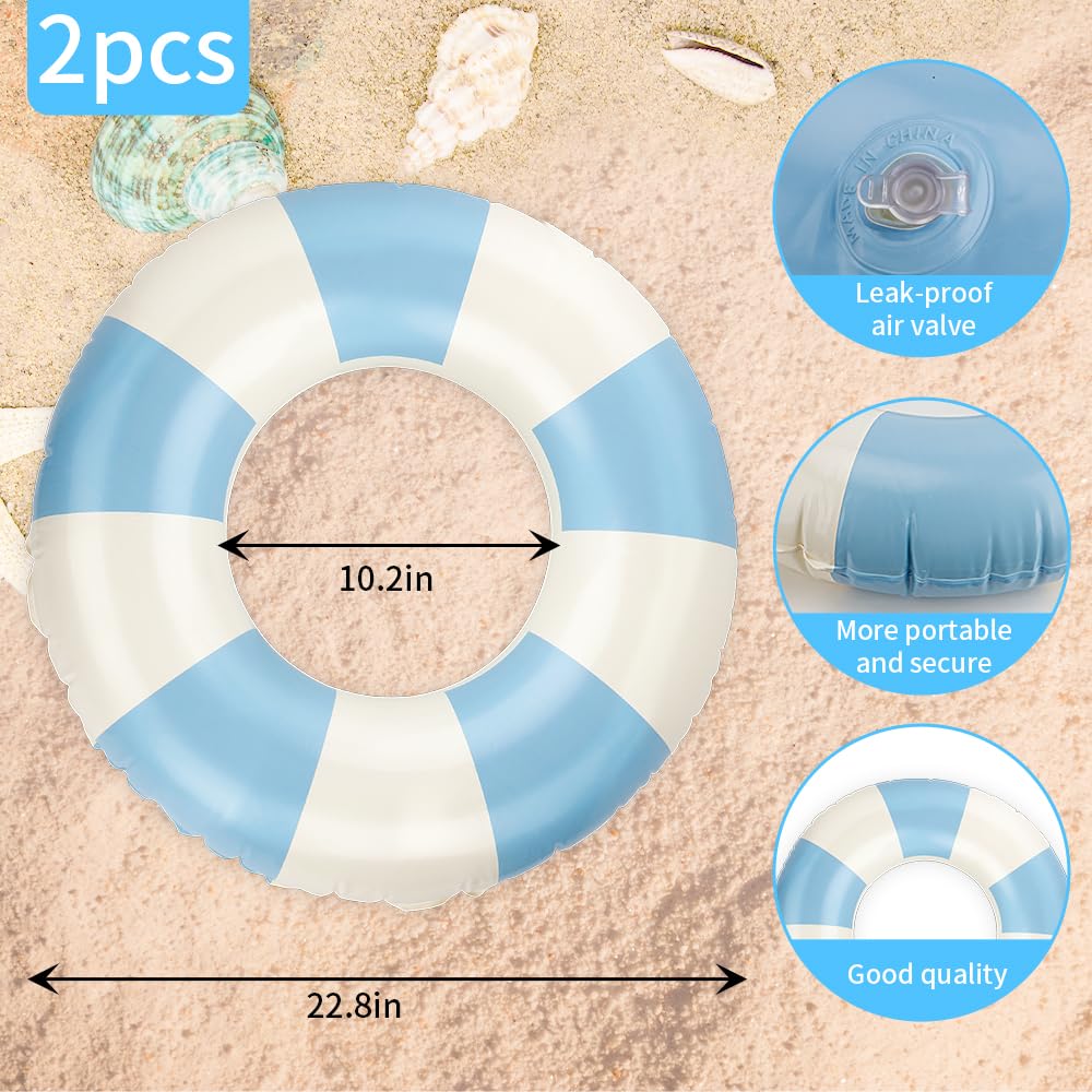 Rugwioyu Pool Tubes, 2 Pack Inflatable Blue Inner Tubes for Adults & Kids, Round Floaties, PVC Material, Ideal for Swimming & Parties