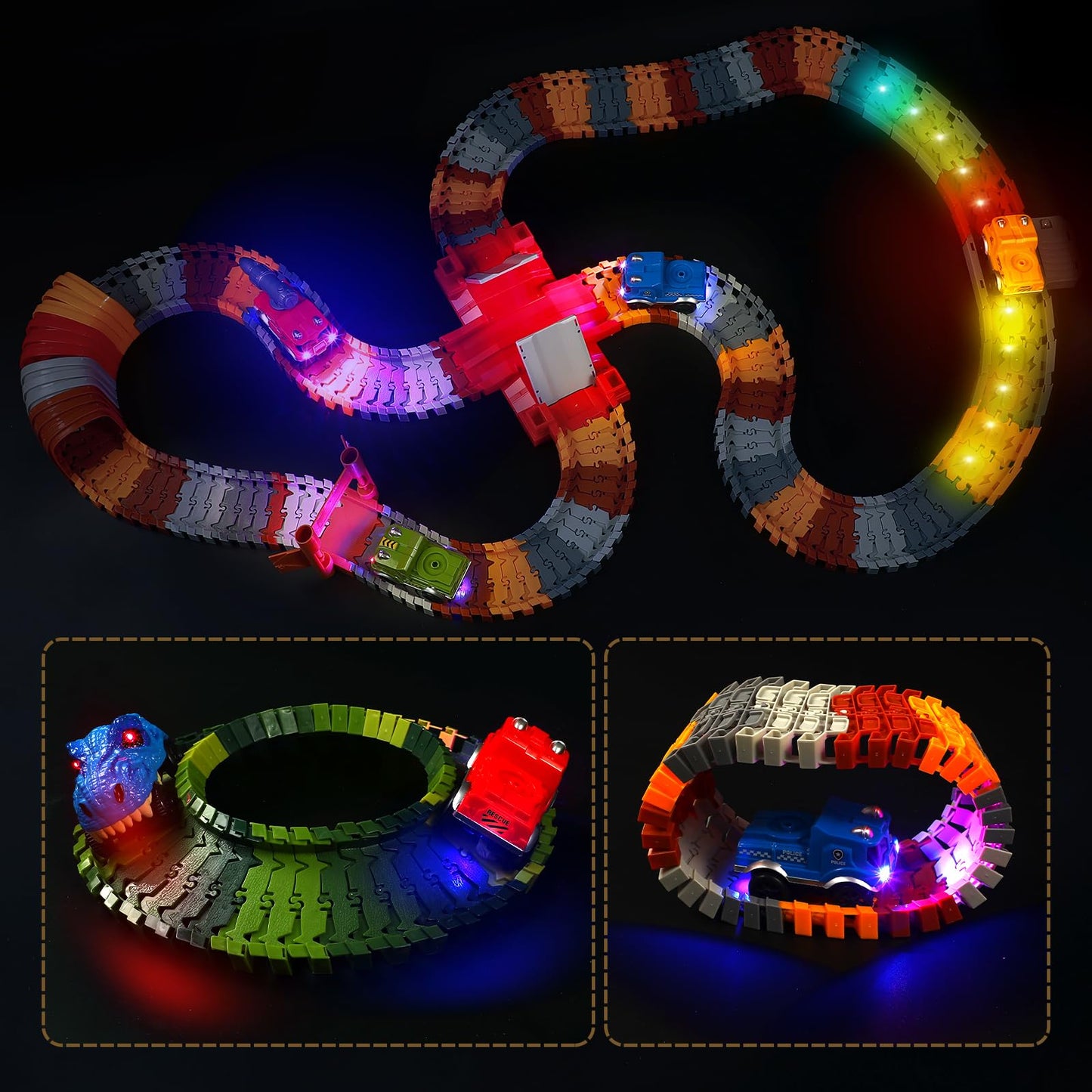 Save Unicorn Tracks Cars Only Replacement,Track Cars For Tracks Glow In The Dark, Car Tracks Accessories With 3 Flashing Led Lights, Compatible With Most Car Tracks For Kids Boys And Girl(3Pack)