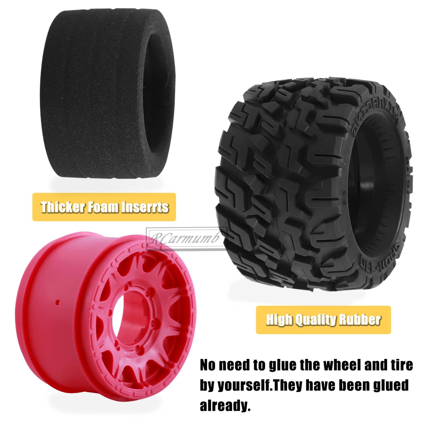 Rcarmumb RC Truck Wheel Tires for 1/10 Rustler Stampede Hoss,Arrm a Granite Vorteks Big Rock,Axial Losi Redcat Rc4wd,12mm/14mm H