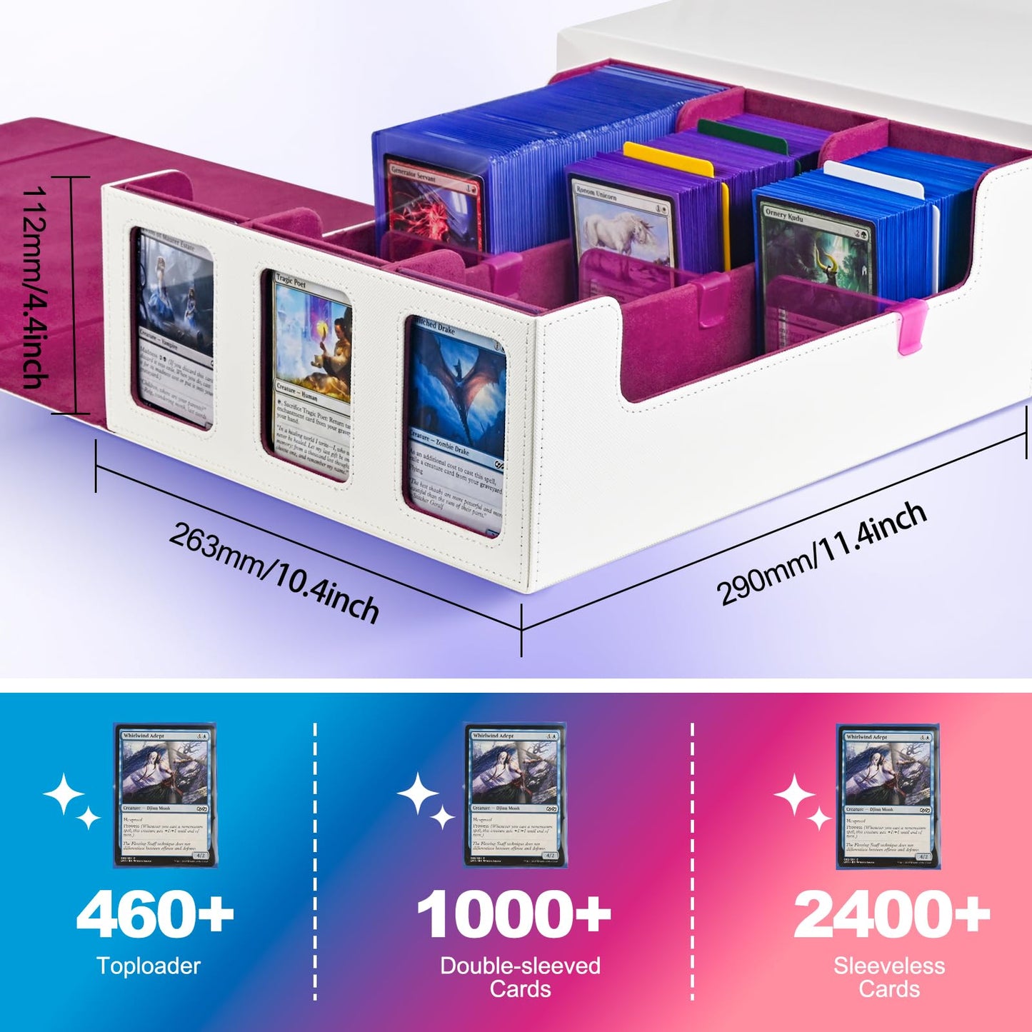 Uaono Card Storage Box For Trading Cards, 1800+ Commander Deck Box For Mtg With Display Window, Toploader Card Case Fits Magic T
