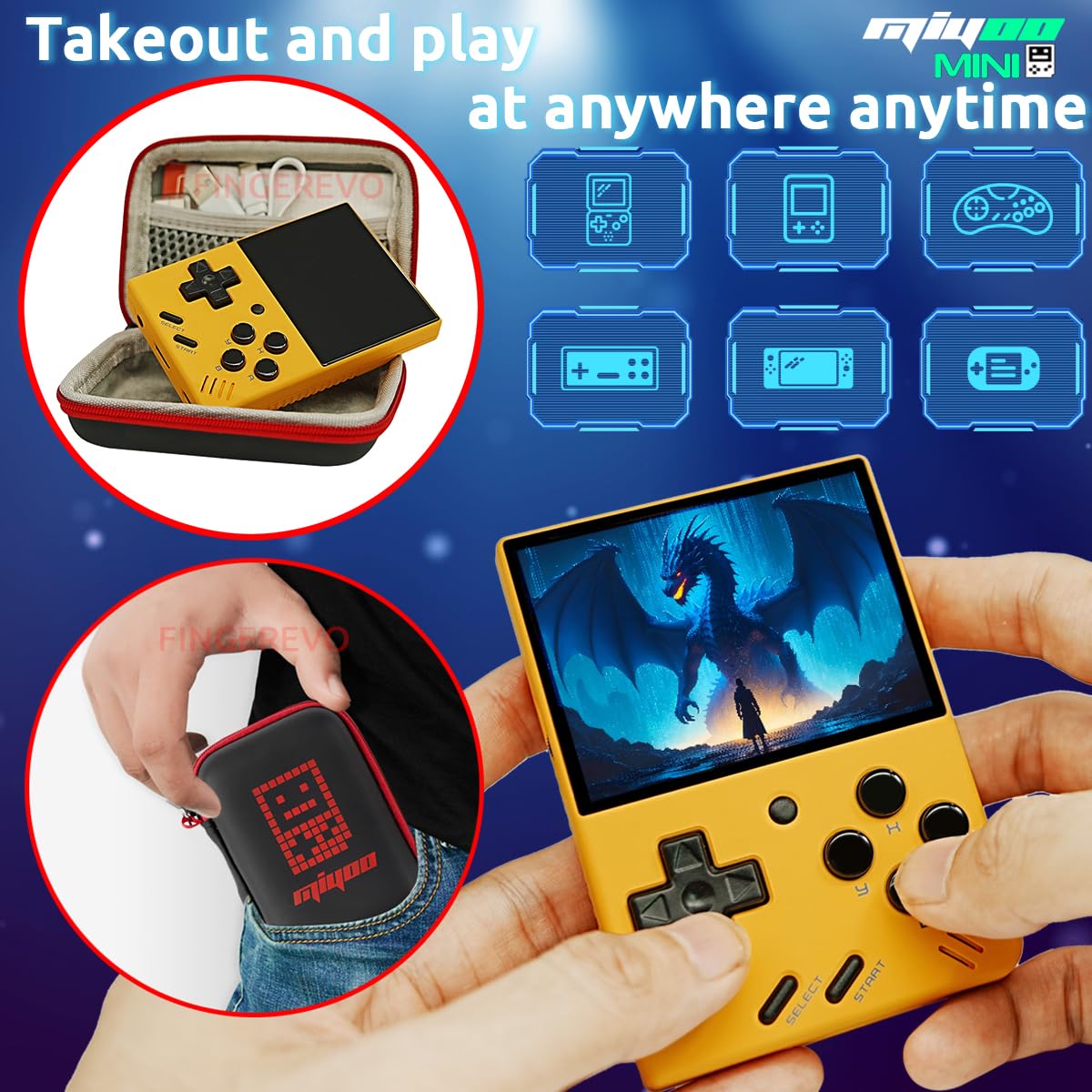 Miyoo Mini V4 Handheld Game Console 2.8-Inch 750*560 Ips Screen 2000Mah Miyoo-Mini V4 With Portable Case Yellow