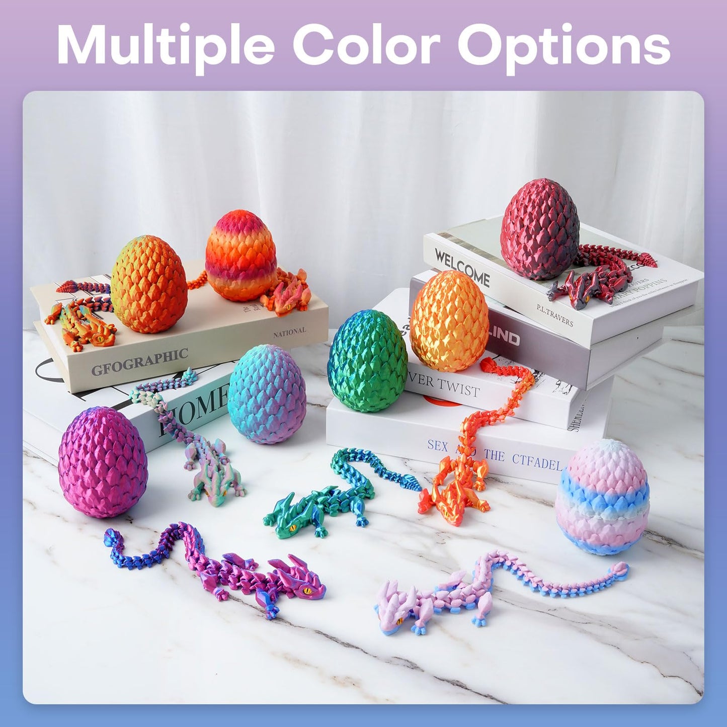 FYEFKJSA 3D Printed Dragon Eggs with Dragon Inside - 12Inch Articulated Fidget 3D Printed Animals  Interesting Decorative Gift  Easter Basket Essentials Stuffers (Random Ocean Tides)
