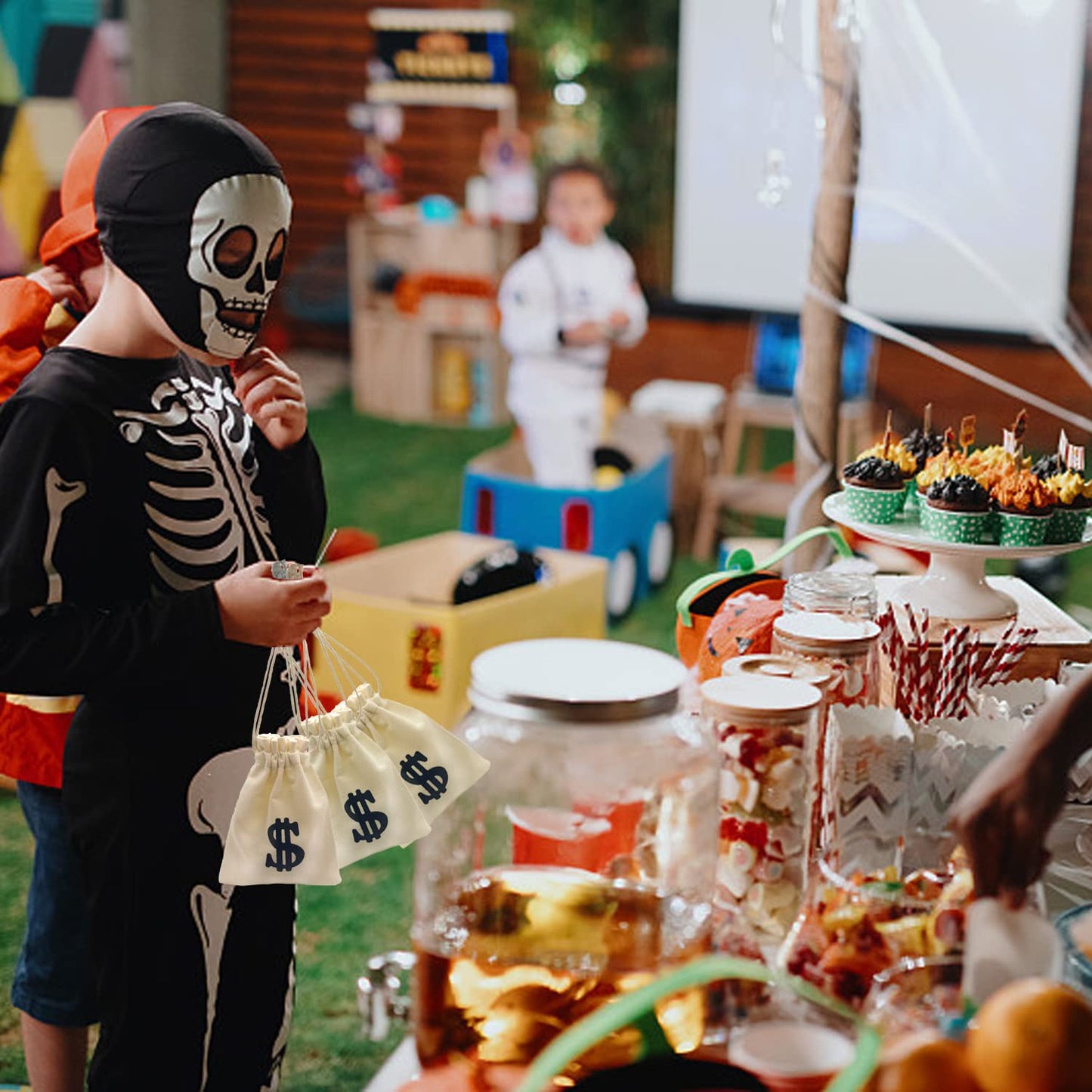 Hfyzz 15Pack 4.7 X 6.2 Inches Canvas Money Sack Bag With Dollar Sign Money Bags Decor With Drawstring For Bank Robber Pirate Cow