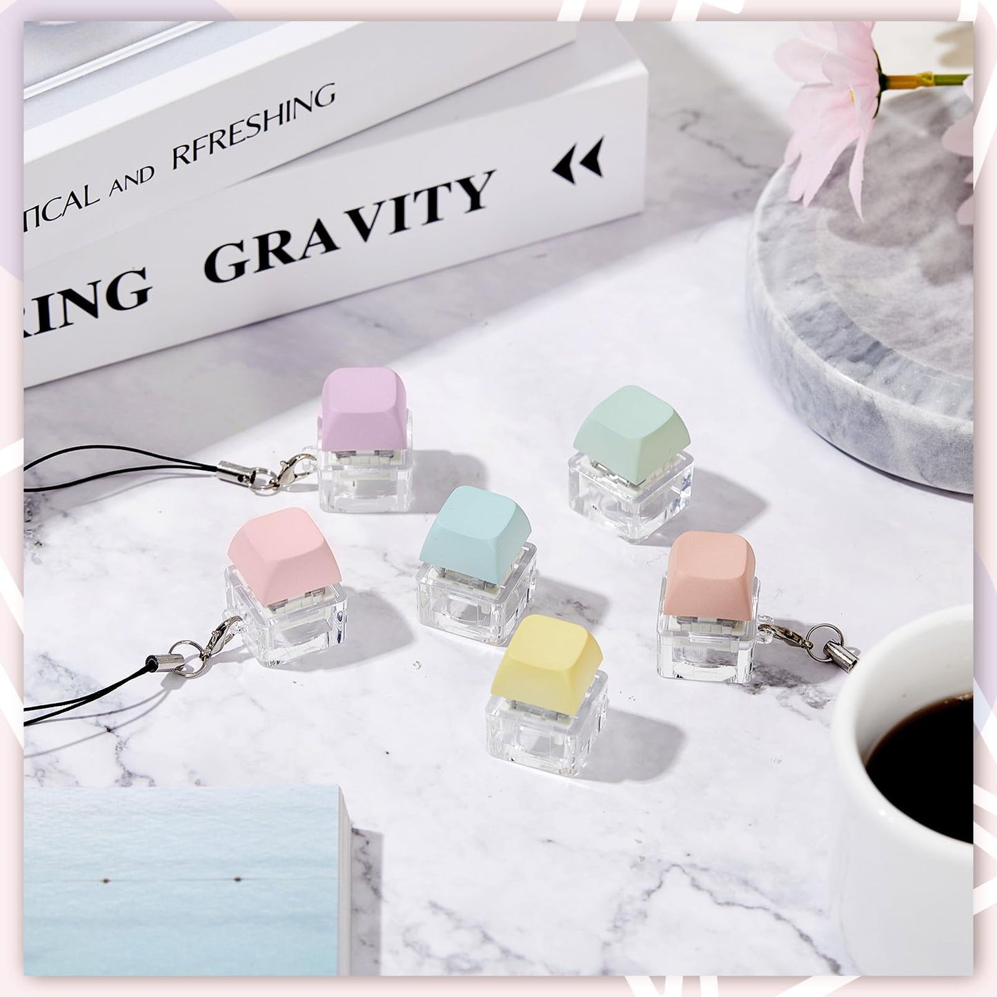 Taiyin 6 Pcs Keyboard Fidget Toy Fidget Clicker Keyboard Keychain Decompression Toys Button Stress Relief Gifts For Adult To Relief Stress Pass The Time(Macaron Colors)