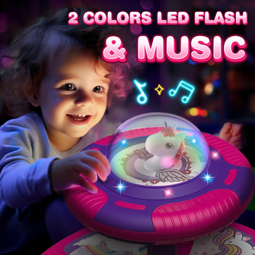 Flooyes Unicorn Sit And Spin Toys For Toddlers Girls 1 2 3 Years Old, Birthday Gifts For 2-4, With Led And Music, 360° Spin