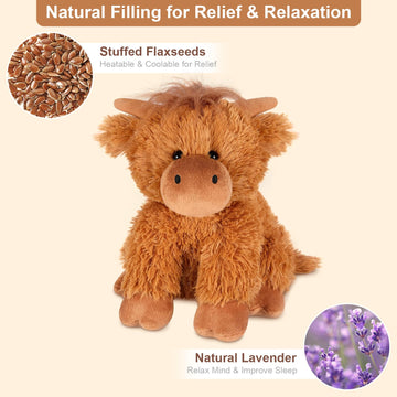 Suzzipals Highland Cow Stuffed Animal, Heating Pad Microwavable Stuffed Animal, Highland Cow Stuffed Animals Cute Stuff Cute Plu