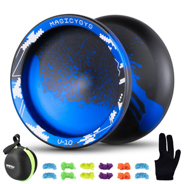 Magicyoyo V10 Black Blue Unresponsive Yoyo Professional Finger Spin Yoyo With 12 Yoyo Strings, Yoyo Case, Yoyo Glove