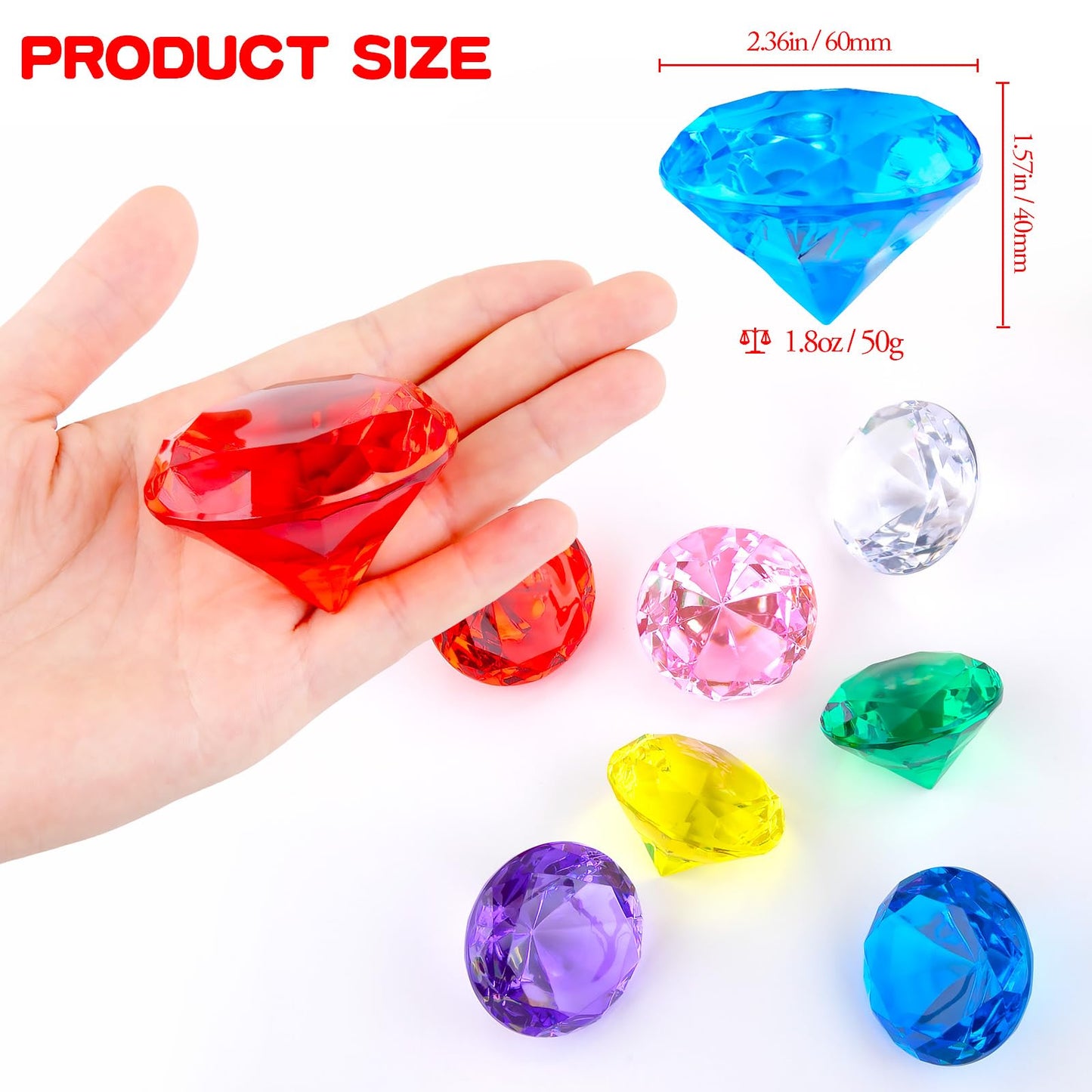 Niceup Diving Gems Pool Toys - 60mm Acrylic Gemstones for Kids, 7PCS, Multicolor Party Favors