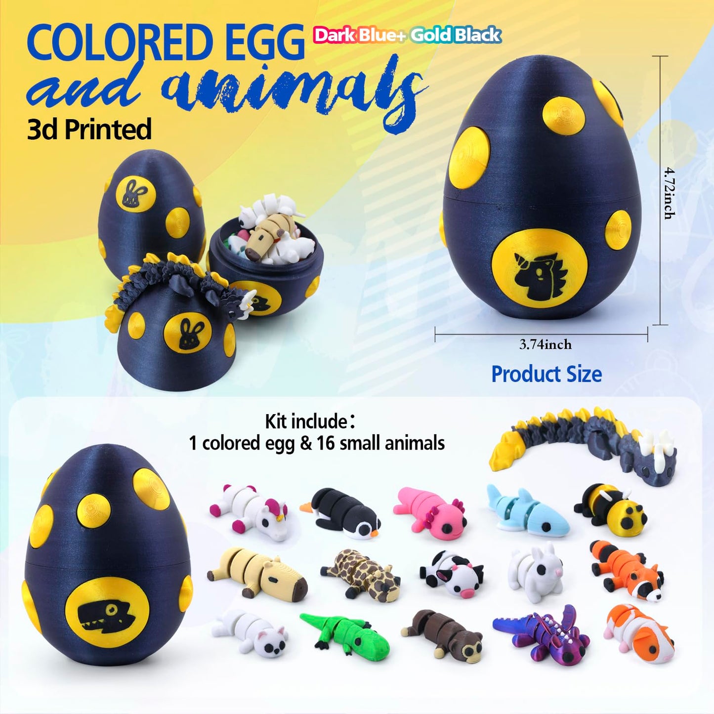 HyBaiS Mystery Mini 3D Printed Articulated Animal Figurines Set with Egg Little Cute Animals Pocket Pet 3D Animals Toys 3D Printed Miniature Figurines Gift(Dragon&Axolotl &Capybara