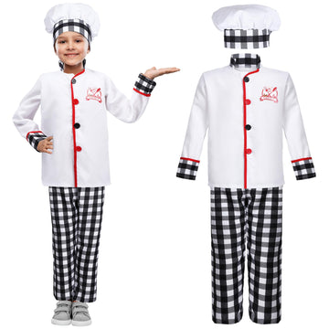 Haysandy 3 Pieces Halloween Kids Chef Costume Role Play Chef Costume With Hat For Boys And Girls(Medium)