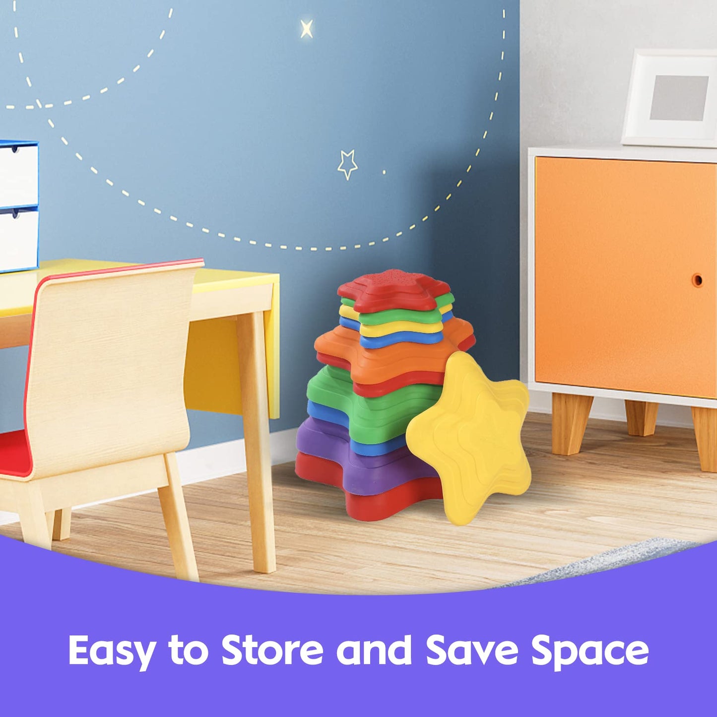 Balance Stepping Stones For Kids 11Pcs Anti-Skidding Stepping Stones Set Balance Blocks Indoor & Outdoor Kids Fitness Equipment Promotes Balance Coordination & Strength(Star)