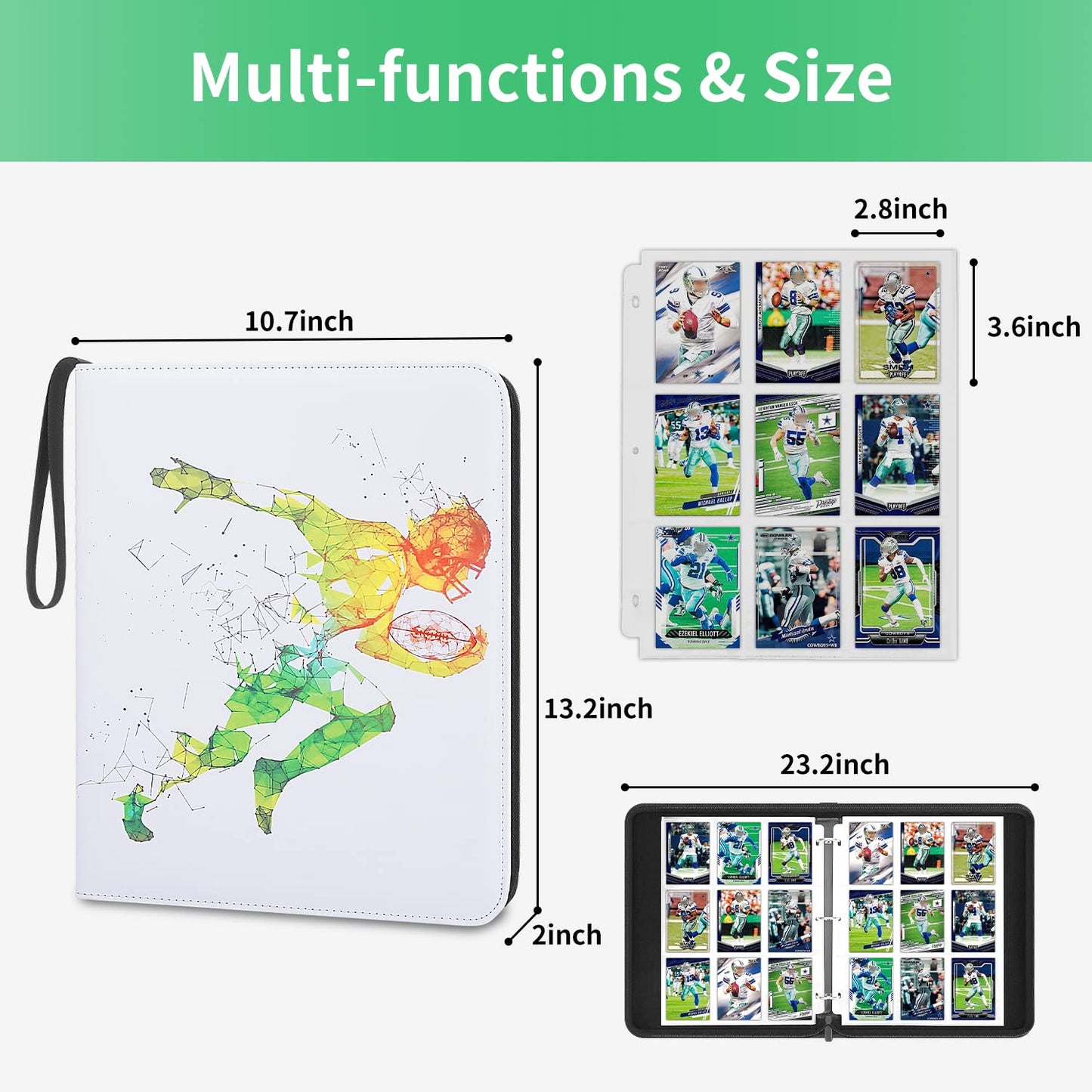 HESPLUS Football Card Binder with Sleeves  900 Pockets Trading Card Holder  Sports Cards Storage Organizer for Football Basketball Baseball or Gaming Trading Cards with 50 Removable Sleeves