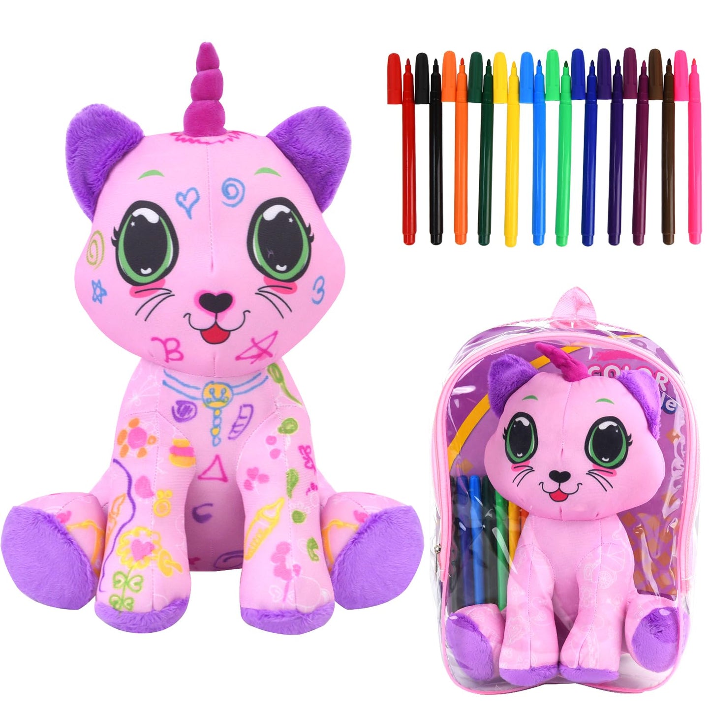 Drawmytoy Coloring Plush Toy With 12 Washable Markers For Little Girls Doodle Dolls Arts And Crafts Soft Diy Washable Doodle Stu